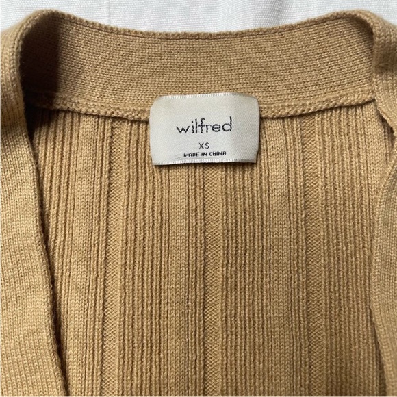 Aritzia Wilfred Brown Plunge Front Cardigan Size XS Button Merino Wool Cozy Warm - Picture 6 of 8